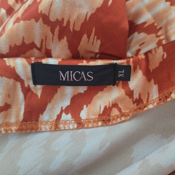 Micas Orange All Over Print Slit Maxi Satin Skirt - Picture 4 of 5
